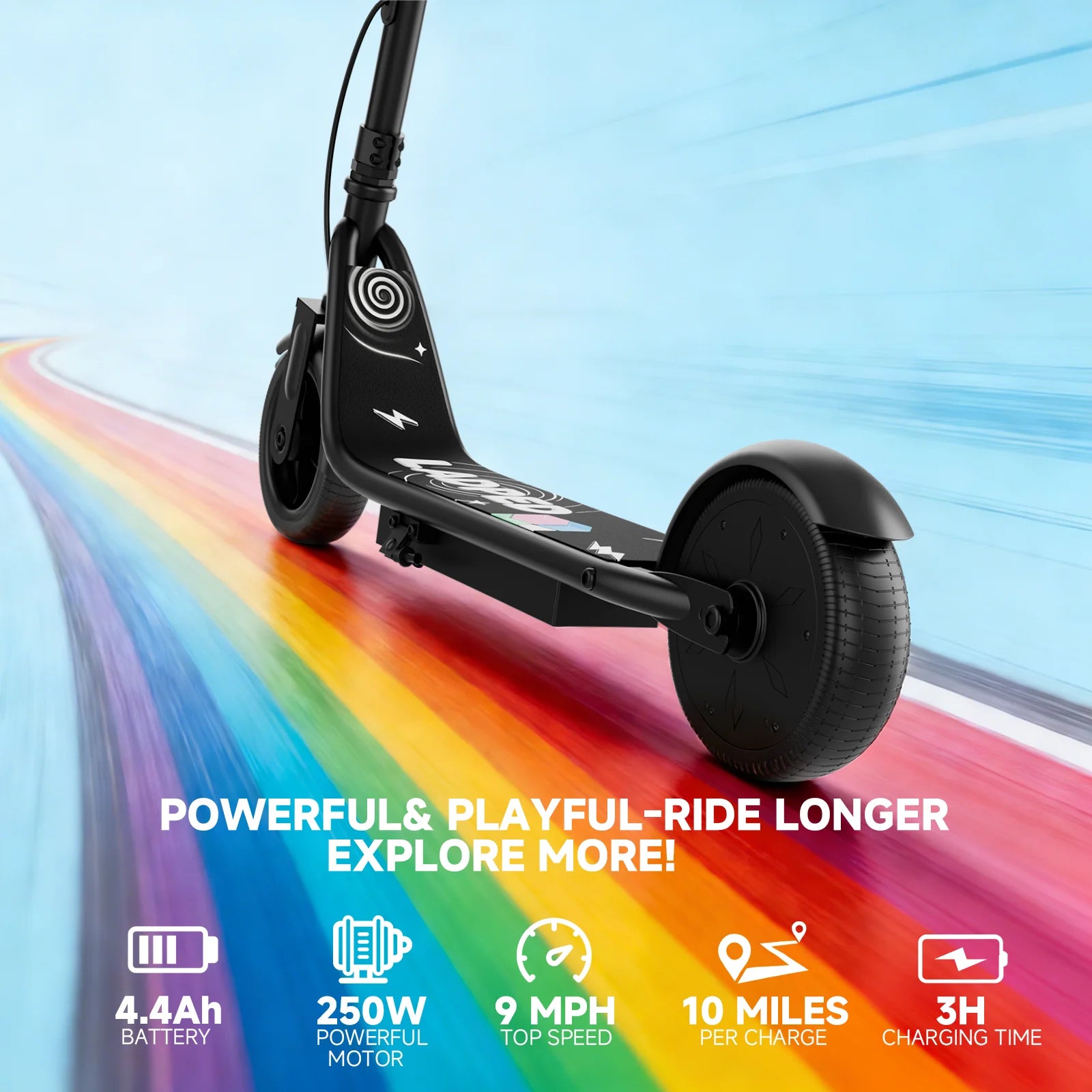 Electric Scooter for Kids - 3/6/9MPH Three Speed Modes & 10Mile Max Range, 250W Motor, 6.5" Solid Tires Commuter E-Scooter