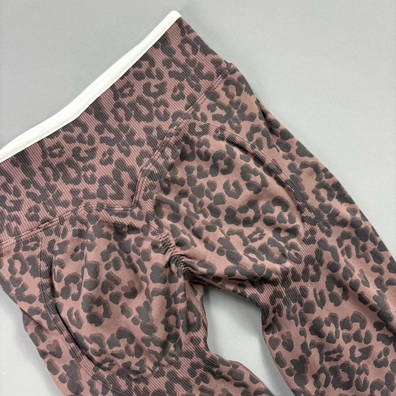 Seamless Leopard Print Leggings Women High Waist Yoga Pants Scrunch Butt Fitness Tights Moisture Wicking Slim Fit Sports Pants