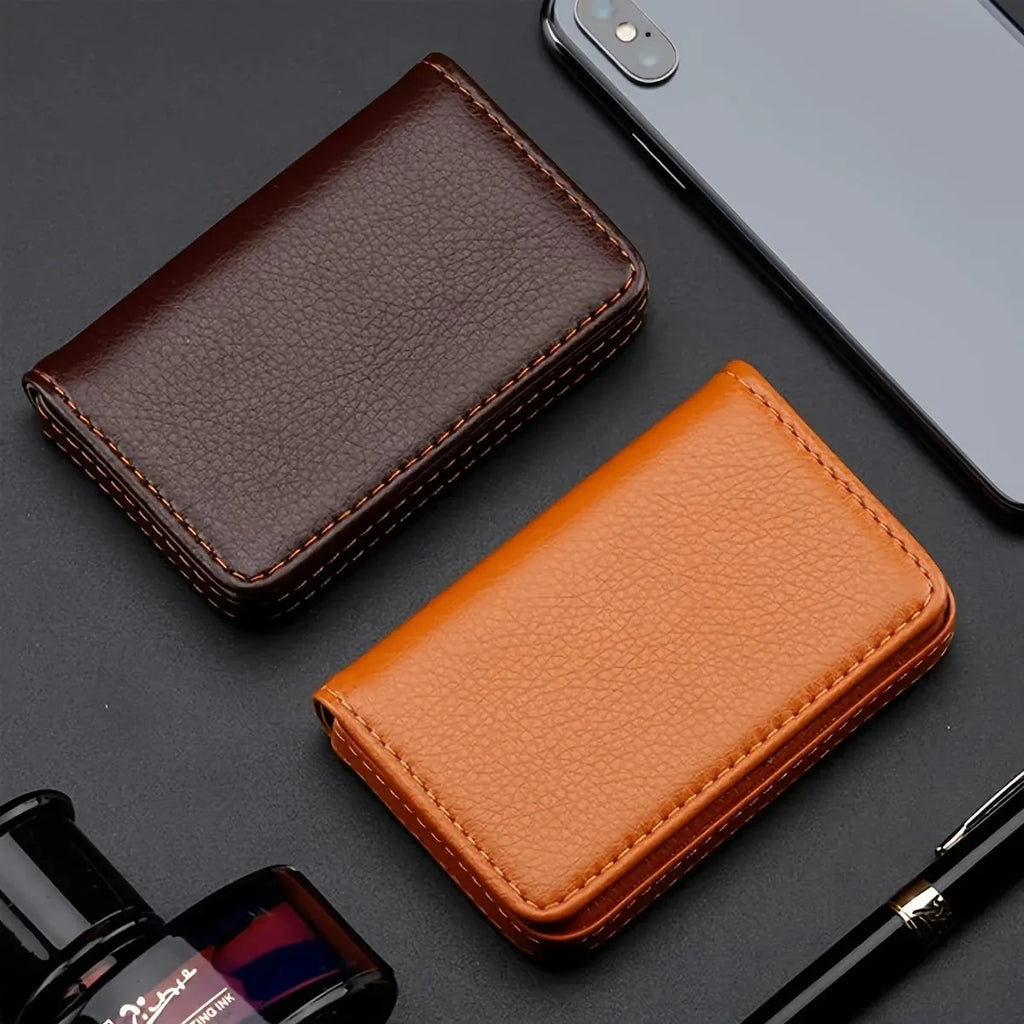 Portable PU Leather Business Card Holder Case with Magnetic Buckle Large Capacity Name Card Holder Bank Credit Card Box