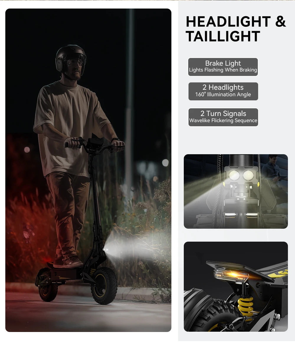 OOTD T10 Adult Foldable Electric Scooter(Yellow), Max 900W Motor & 18Ah Battery, 45-60km Range, 11 Inch All-Terrain