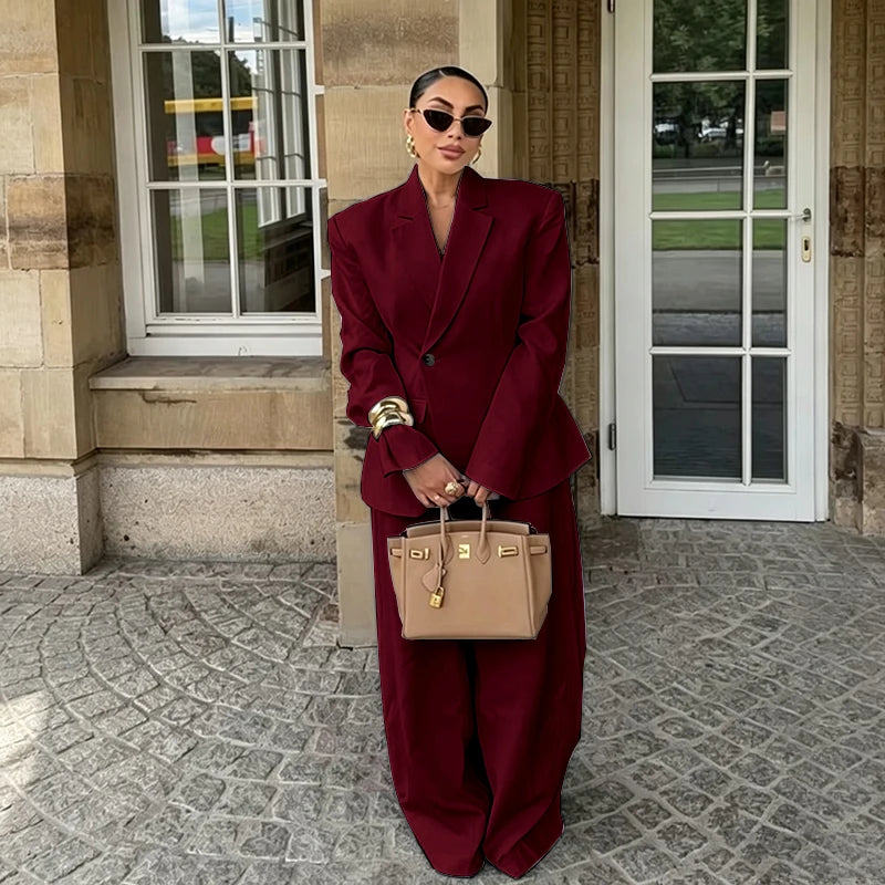 Chic White Wide-leg Pant Single Breasted Women Pants Set New Female Two Pieces(Blazer+Trousers) Conjuntos Femininos Elegantes