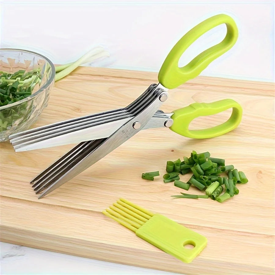 1/2pcs 5-layer Scallion Scissors Stainless Steel Multifunctional Shredded Paper Cutter Vegetable Onion Shears Kitchen Gadgets