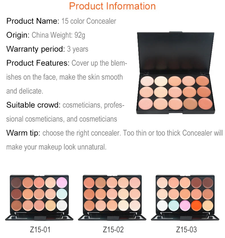 15 Colors Face Concealer Cream Contour Palette,Moisture Cream Makeup Foundation Full Coverage Foundation Covering Perfect Makeup