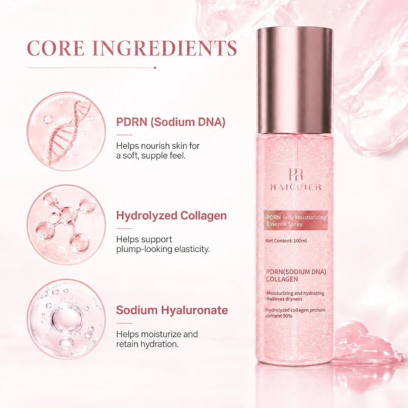 PDRN Vitamin C Jelly Essence Spray 100ml, Niacinamide Collagen Glow Soften Relieve Dryness Pre-makeup Spray Daily Skincare Set
