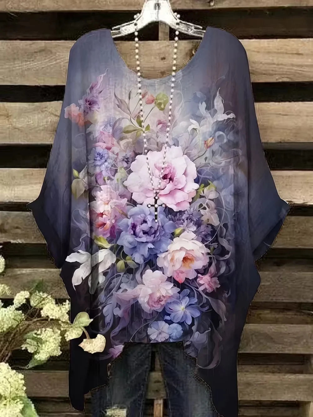 Bohemian Chic Women's T-Shirt Vintage Floral Graphic O-Neck Pullover Short Sleeve Tees Oversized Irregular Hemline Y2k Clothes