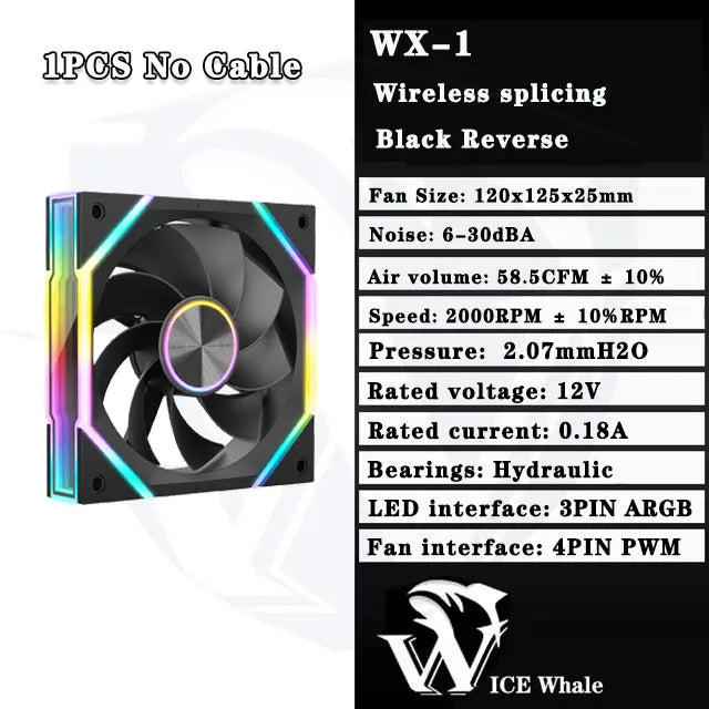 ICE Whale WX-1 Wire-Splicing PC Case Cooling Fan ARGB Mirror Cycle Light Effect 800-2000RPM PWM Water Cooling 360mm Cooler Fan