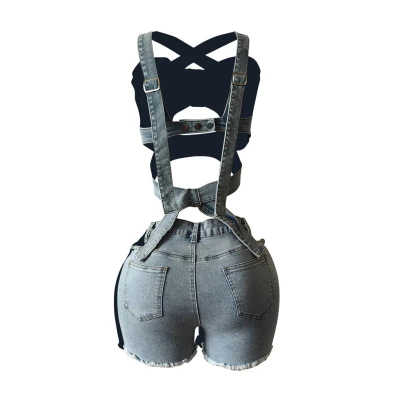 Denim 2 Piece Sets Women Short Pants Outfits Casual 2025 Sleeveless Tank Top Sexy Party Night High Waist Shorts Suits Ensemble