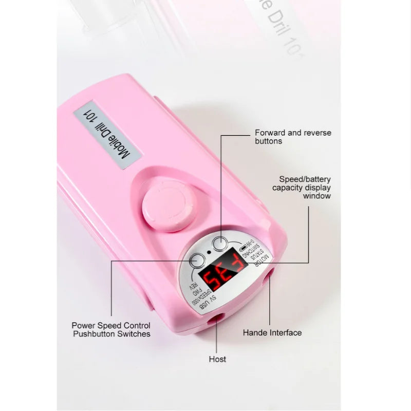 Electric Nail Drill Machine Professional Nail Drills For Gel Nail Polish Rechargeable Portable Nail File, Manicure Tool 35000RPM
