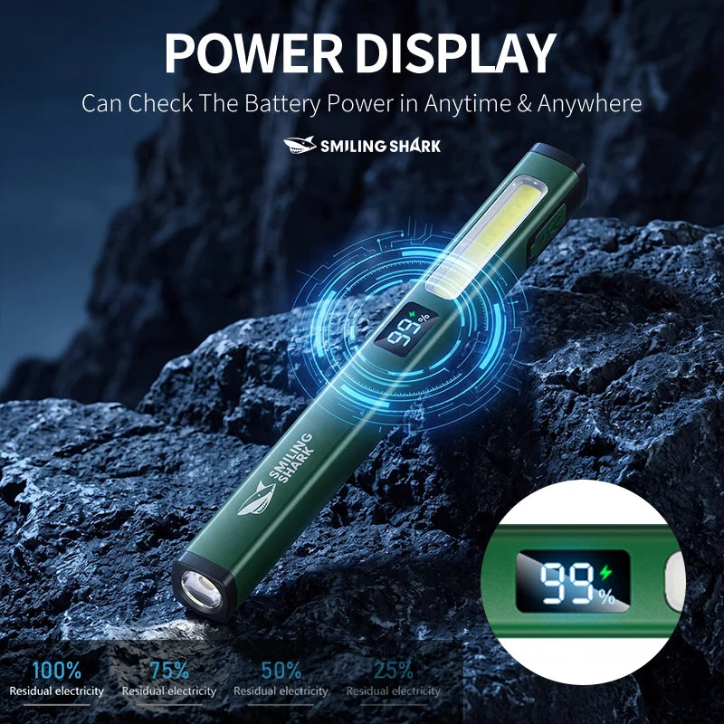 SMILING SHARK Magnetic Work Light 6‑Mode LED Flashlight with COB Sidelight Clip‑on Design for Outdoor Lighting GZ5112
