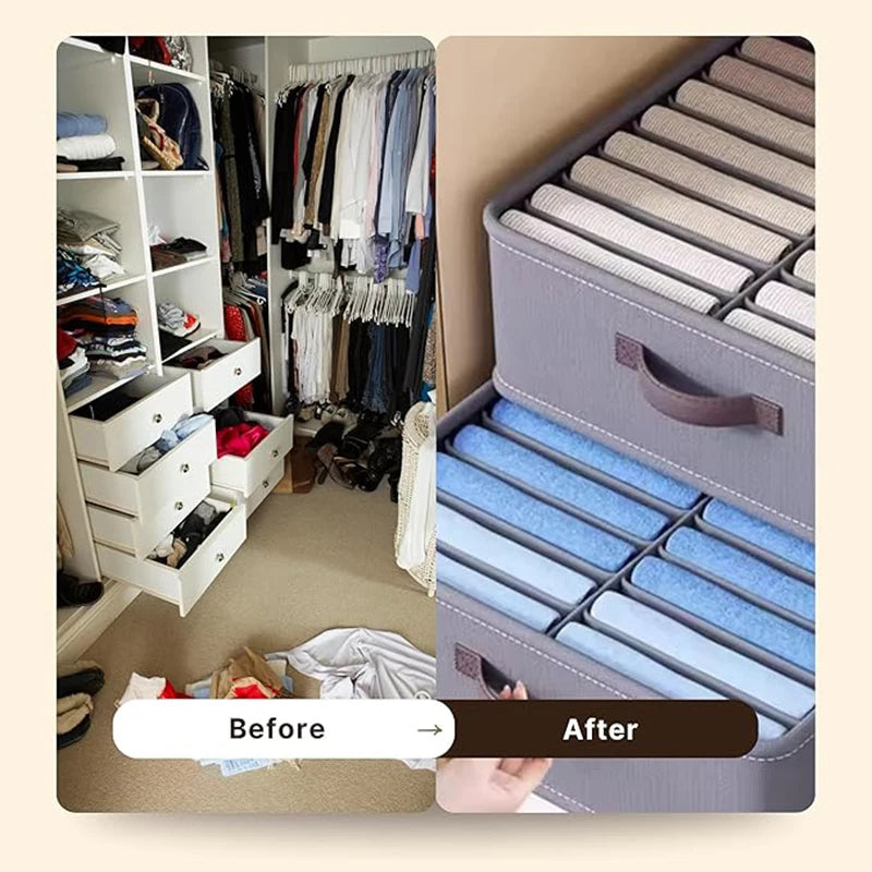 10/16/24 Grids Wardrobe Clothes Storage Organizer With PP Board Cabinet Foldable Drawer Sweater T-Shirt Jeans Storage Boxs