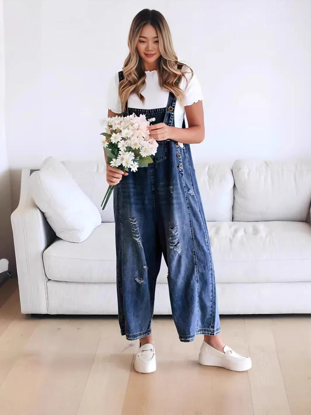 2026 Summer Women's Casual Loose Straps Jeans Vintage Hole Baggy Denim Pants Women Jumpsuit Harem Trousers with Pockets Overalls
