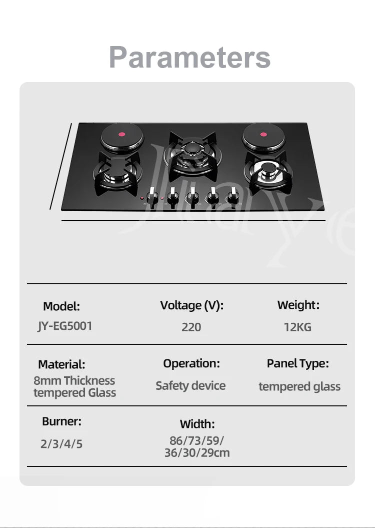 Home Kitchen Cooking Appliances 5 Burner Built in Gas Stove Cooker With Glass Top Gas and Electric Hob