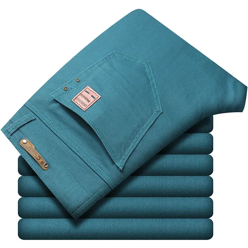 Men Autumn Spring Fashion Blue Red Casual Classic Style Straight Slim Fit Soft Trousers Male Brand Advanced Stretch Pants