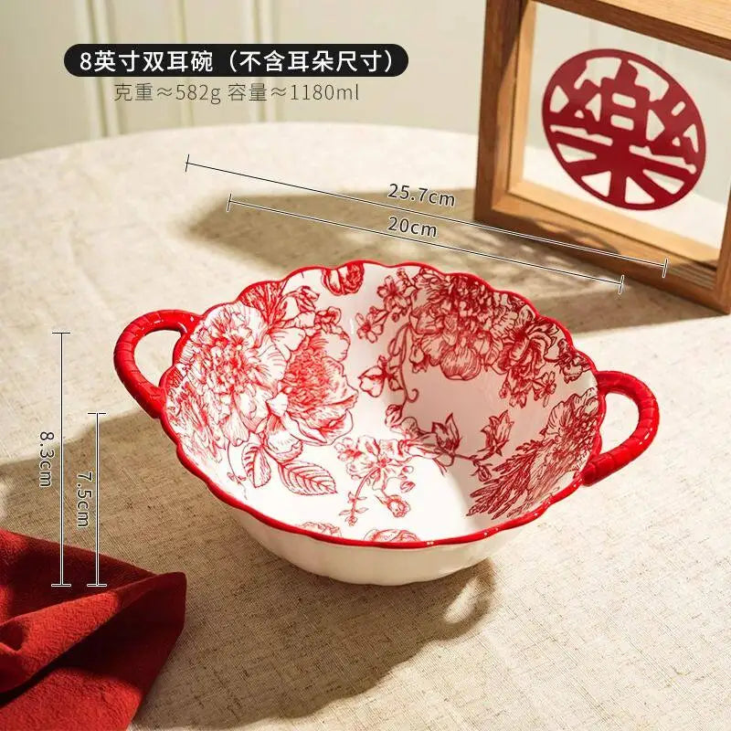Modern Red Dinner Set Plates Luxury Designer Italian Round Plates Dinner Sets Ceramic Elegant Aparelho De Jantar Kitchen Dishes