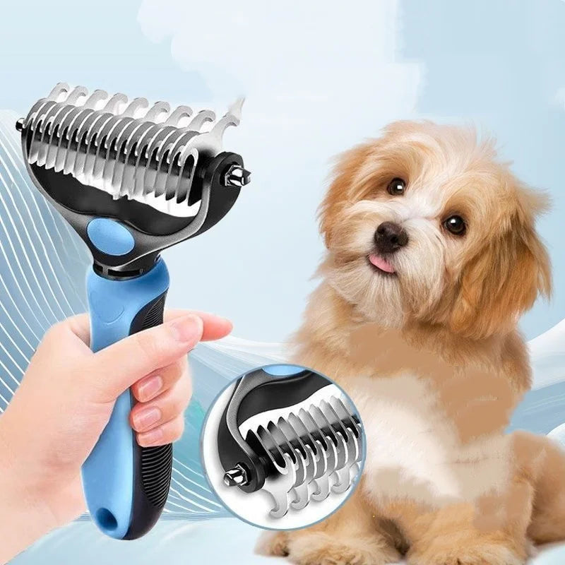 Stainless Steel Double Sided Pet Deshedding Brush Dog Grooming Comb Efficient Shedding Dematting Essential Grooming Tool for Pet