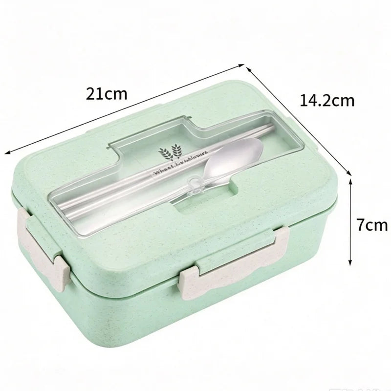 Wheat Straw Lunch Box Microwave‑Safe Portable Bento Box with Tableware Food Storage Container for Kids School Office