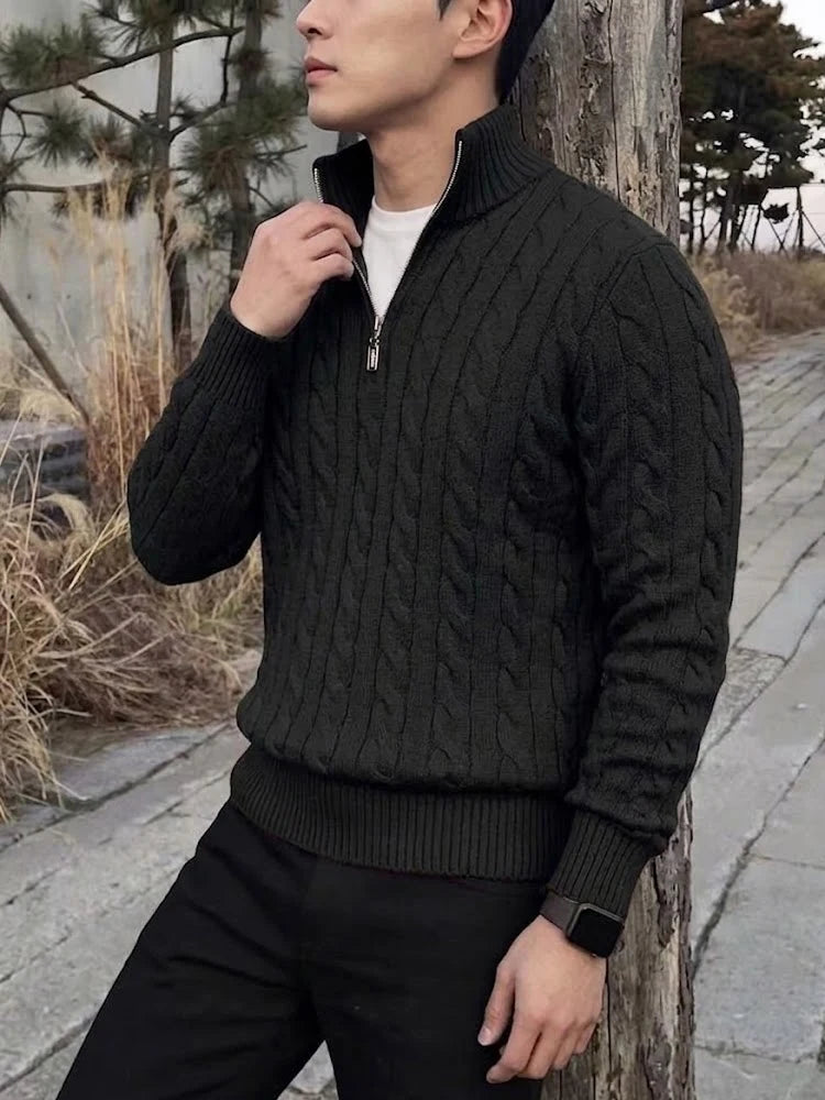 New Men's Cable Knit Half Zip Sweater Jacket Casual Long Sleeve Knitted Pullover Autumn Winter Warm Cardigan Outerwear Coats
