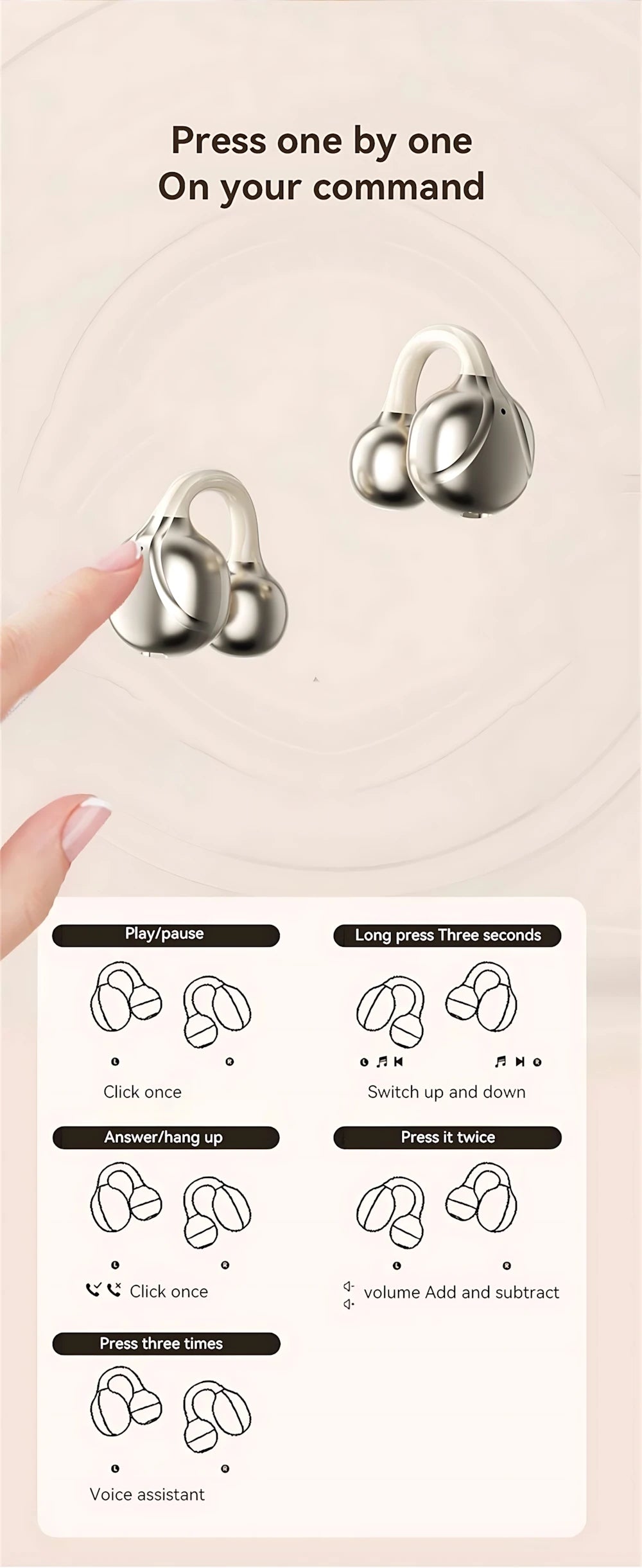 OWS Wireless Headphones Fone Bluetooth Headset With Mic Handsfree Noise Canceling Earphones Clip Ear Music Sports Gaming Earplug