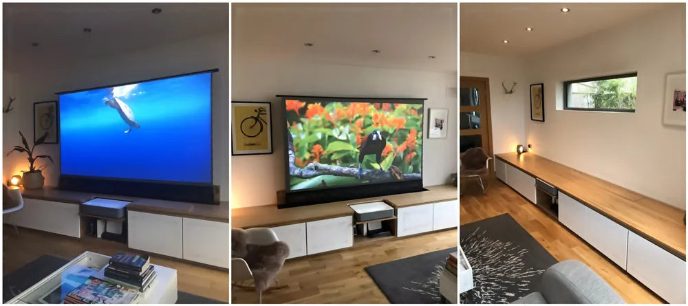High-quality 72"-150" Laser TV Projector Screen Motorized Floor Rising PET UST ALR Projection Screen Suitable For Home Theater