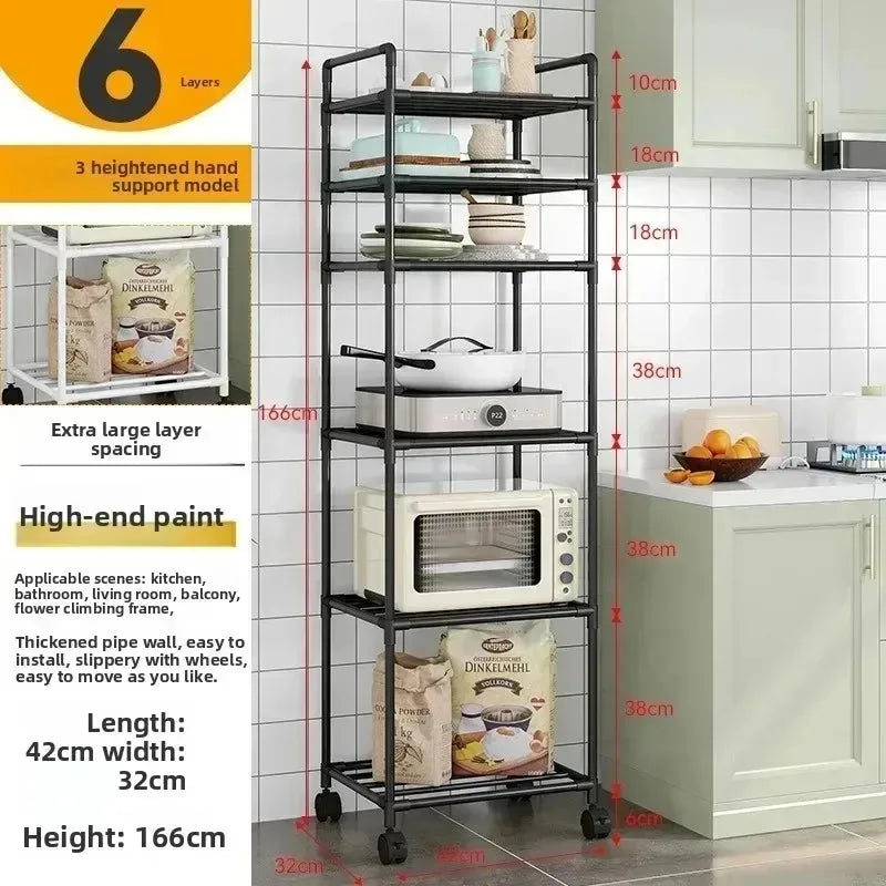 Kitchen multi-layer removable storage cart, floor-to-ceiling storage rack, household storage rack fridge organizer dish rack