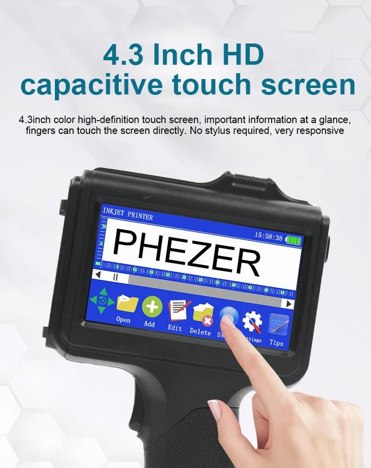 For Hp Phezer 12.7mm Portable P19 Handheld Inkjet Printer Three Colors Printer QR Bar Batch Code Date Number Logo Expiry Date