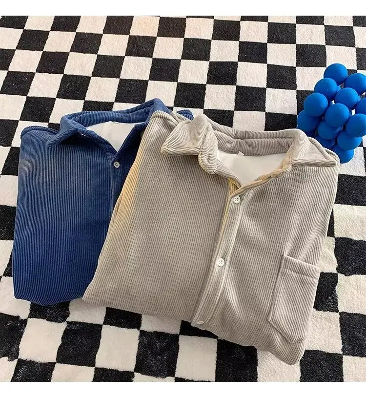 Corduroy Long Sleeve Shirt Jacket Men's Autumn Winter Thickened Casual Wear Resistant Embellished Standard Fit Youth Fashion