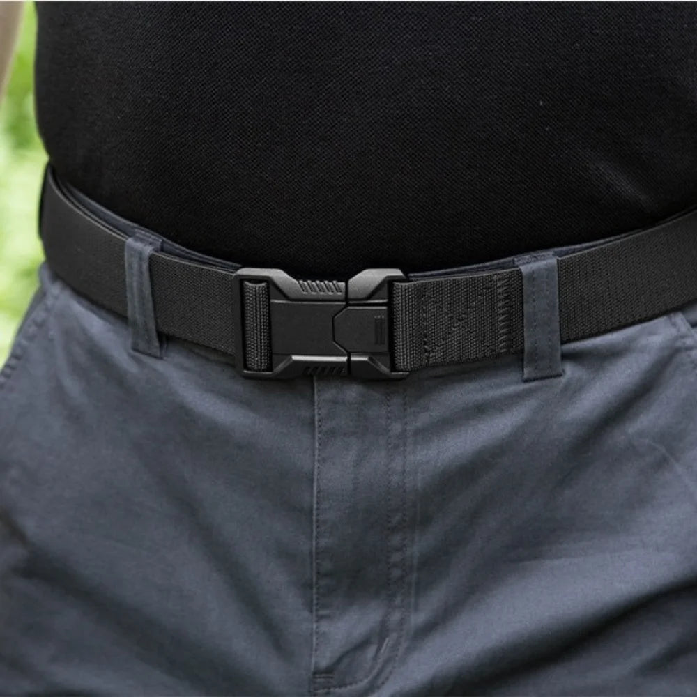 Tactical Belt Men's Elastic Webbing - Military Nylon Stretch Breathable Waistband for Outdoor Training Pants