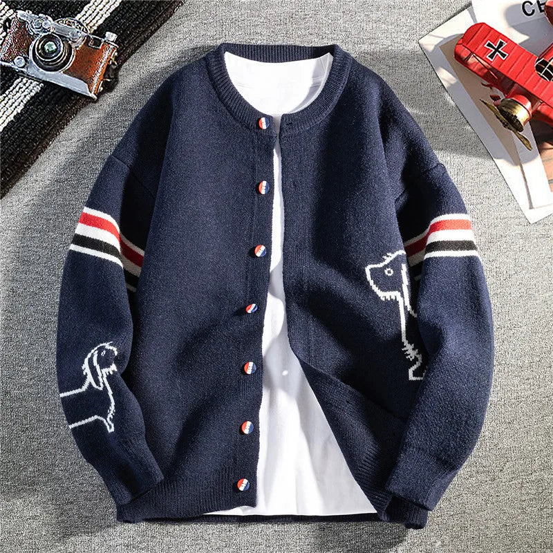Hot Selling Men's Autumn Winter Knitted Cardigans Branded Embroidered Single Breasted Sweaters Fashionable Trendy Outerwear Tops