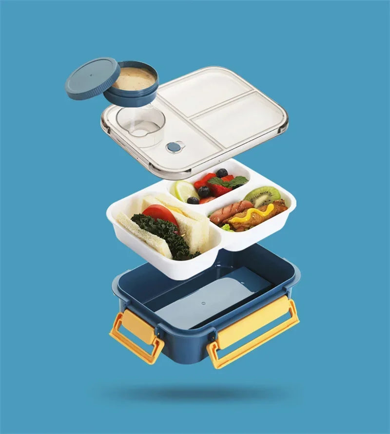 850ML Lunch Box with Tableware Sauce Box Portable Plastic Compartment Bento Box for Kids Food Storage Container Microwavable