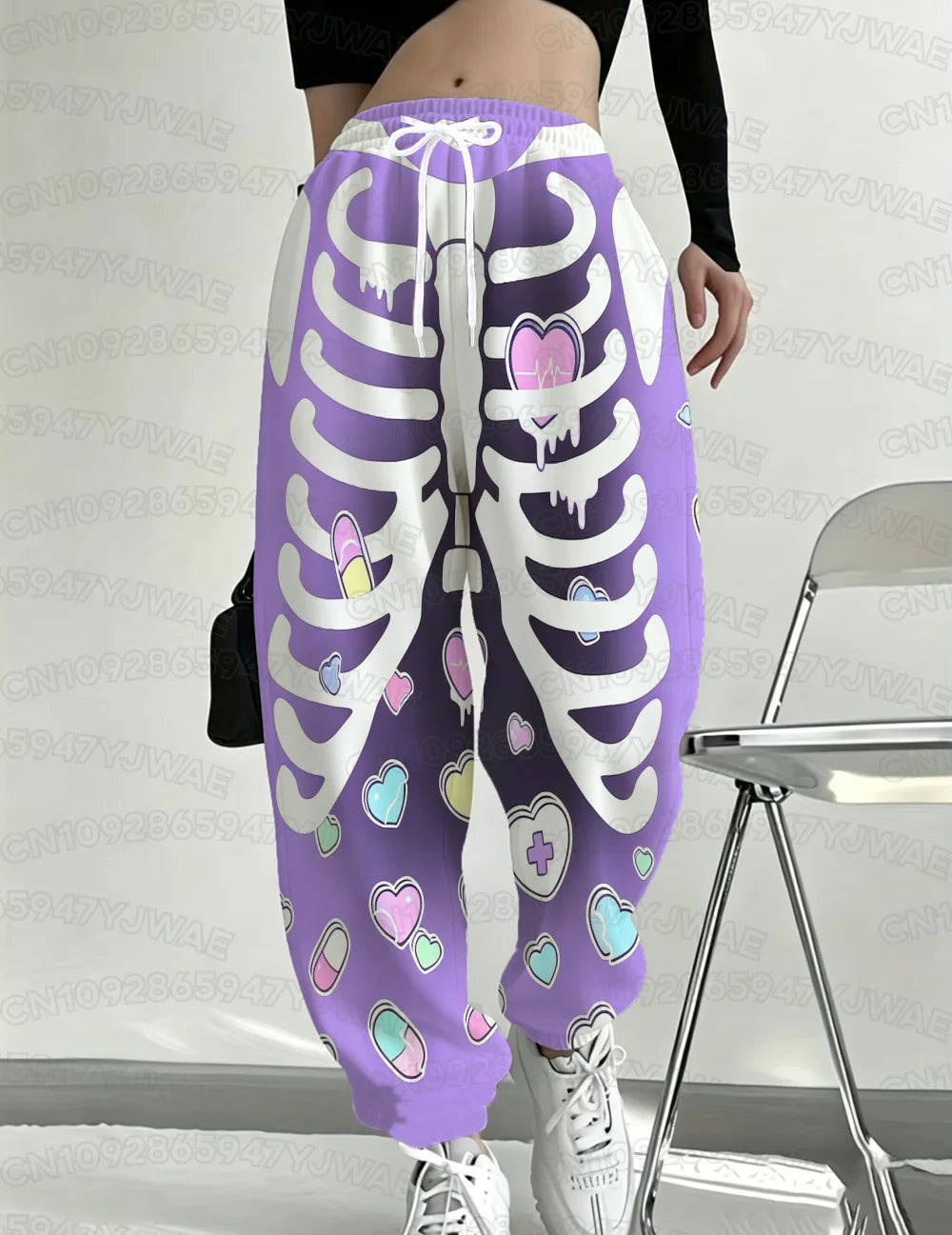 Spring and Autumn Women's Men's Gothic Hip Hop Yami Kawaii Y2K Skull Print Street Style Casual  Long Jogger Pants