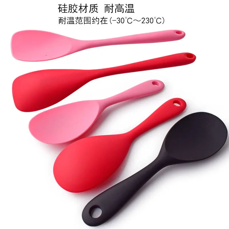 1Pcs Silicone Spoon Non-stick Cooking Spoon Anti-scalding Pot Rice High-temperature-resistant Spoon Durable Kitchen Gadgets