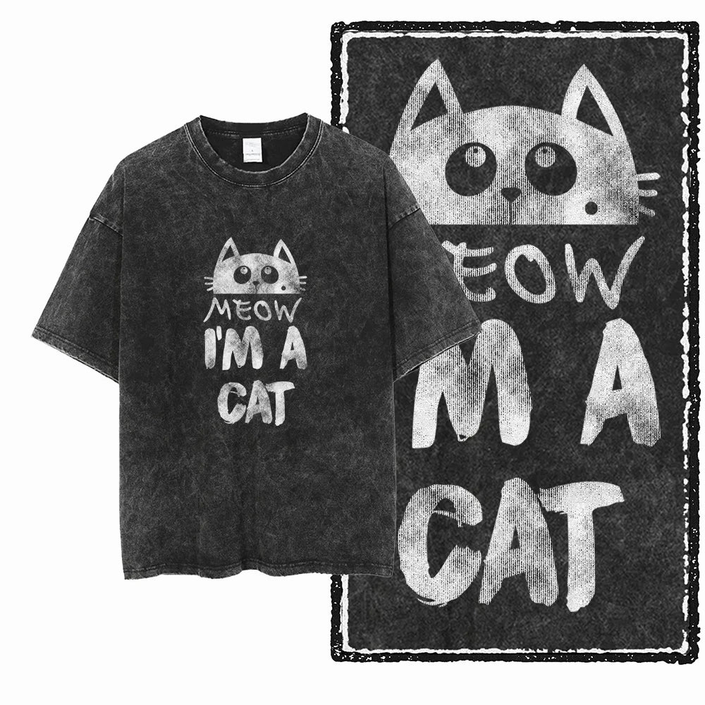 COOLMIND DB Cat Printed Cotton Acid Washed Exclusive Graphic Unisex T Shirt Cool Streetwear Men Tshirts Big Size Tee for Men