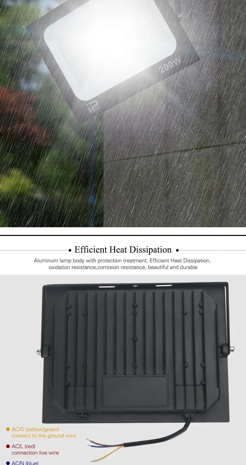 LED Flood Light Spotlight 100W 150W 200W Outdoor Lighting 6500K Waterproof Garage Gym Street Gate Wall Lamps Floodlights AC220V