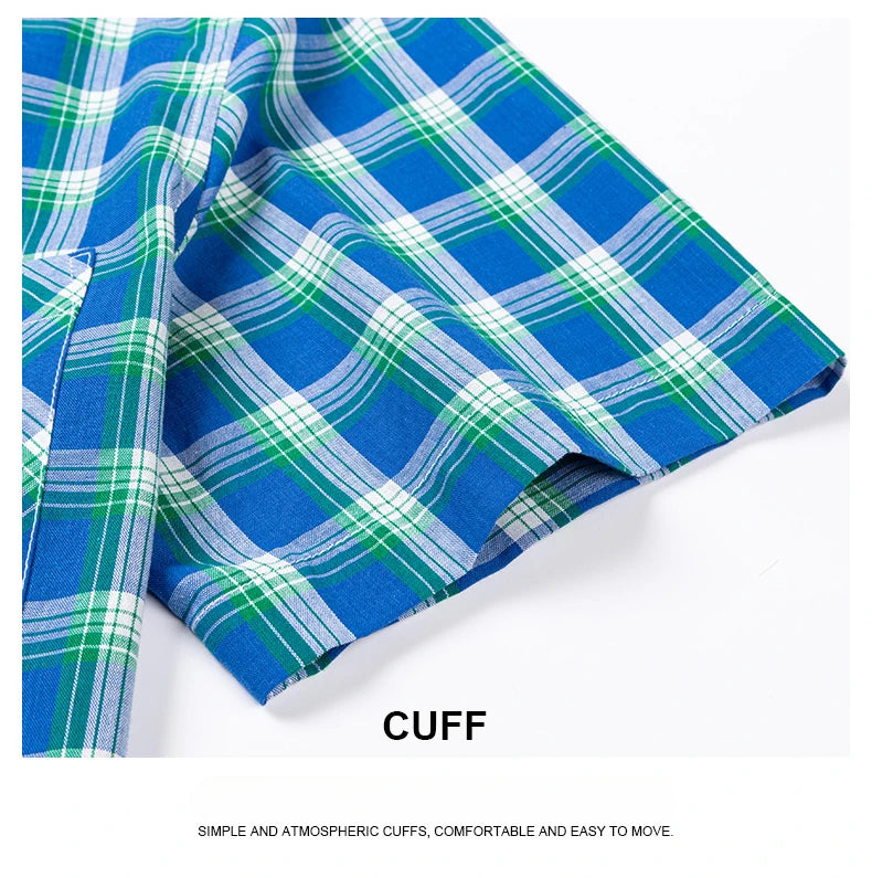 Fashion Korean Plus Size 8XL 100%Cotton Short Sleeve Shirts for Men Slim Fit Formal Plain Shirt Plaid Hawaiian Shirt Casual Top