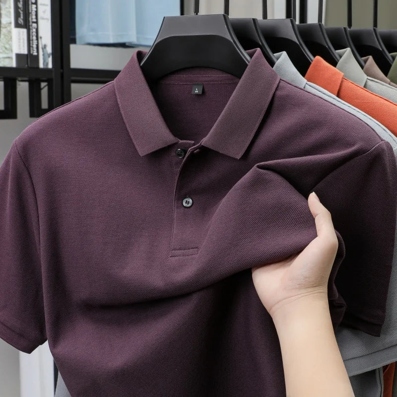 100% Pure Cotton Boutique Short-Sleeved High-End Men's Polo Shirt Summer High-Quality Solid Color Tops Business Casual T-Shirt