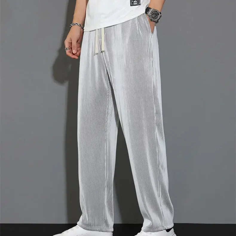 Summer White Casual Pants Men's Ice Silk Pants Men's Drape Floor Mop Pants  Korean Straight Loose Wide Leg Long Pants