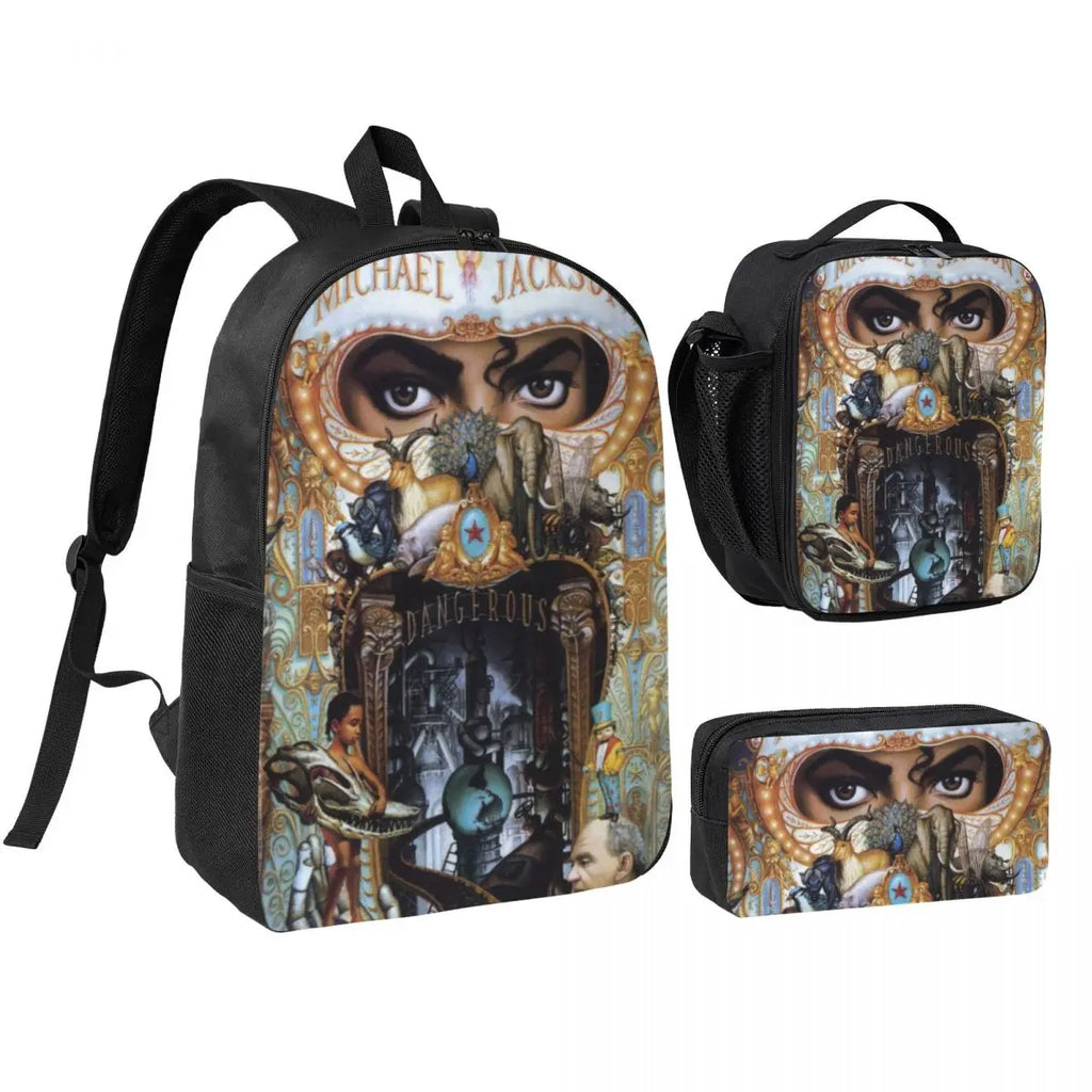 MJ 3pecs/set Backpack for Student High School Daypack Lunch bag Pencil Case