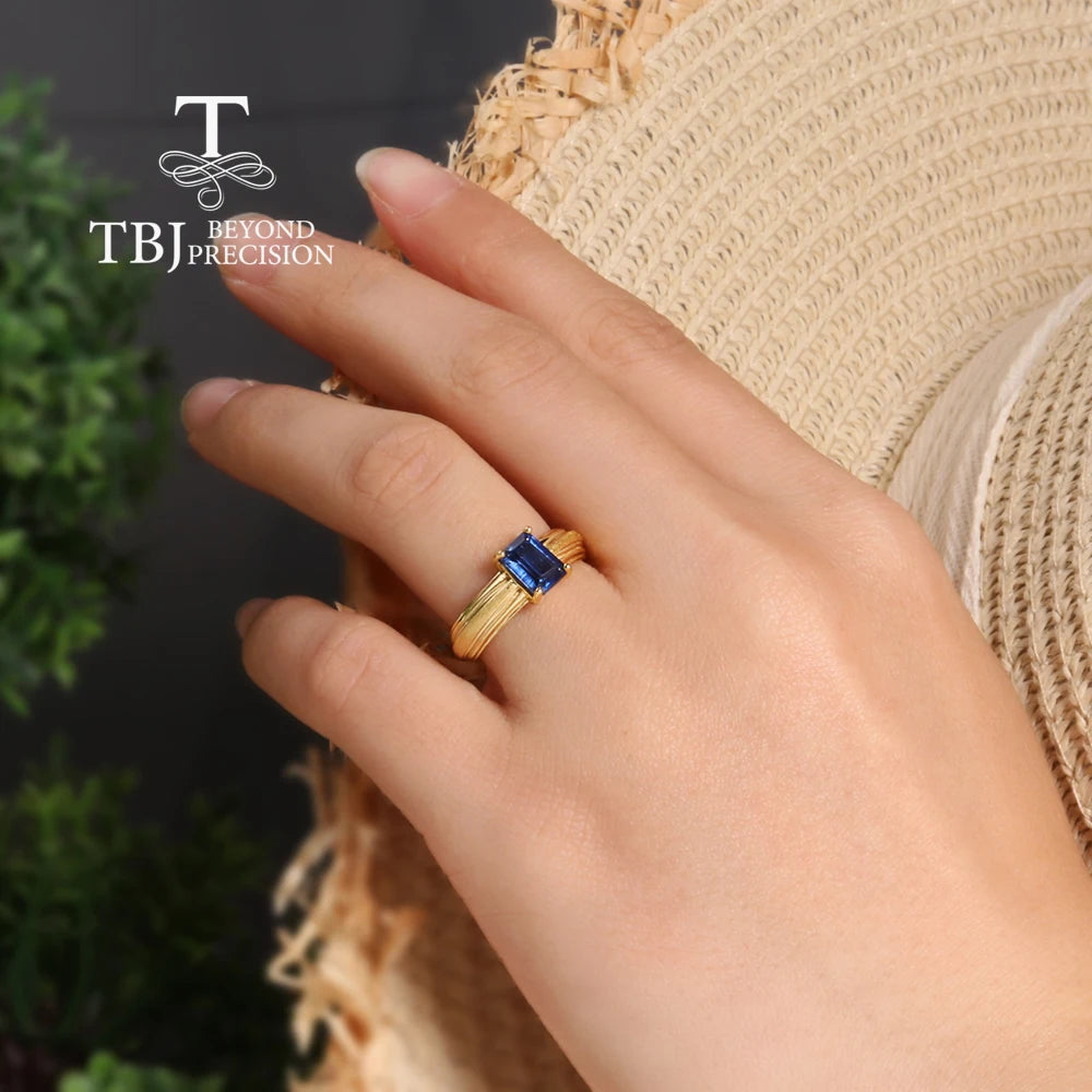 Natural Blue Kyanite Gemstone Ring Vintage Design 18K Yellow 925 Silver Light Luxury fine Jewelry Gift for Women
