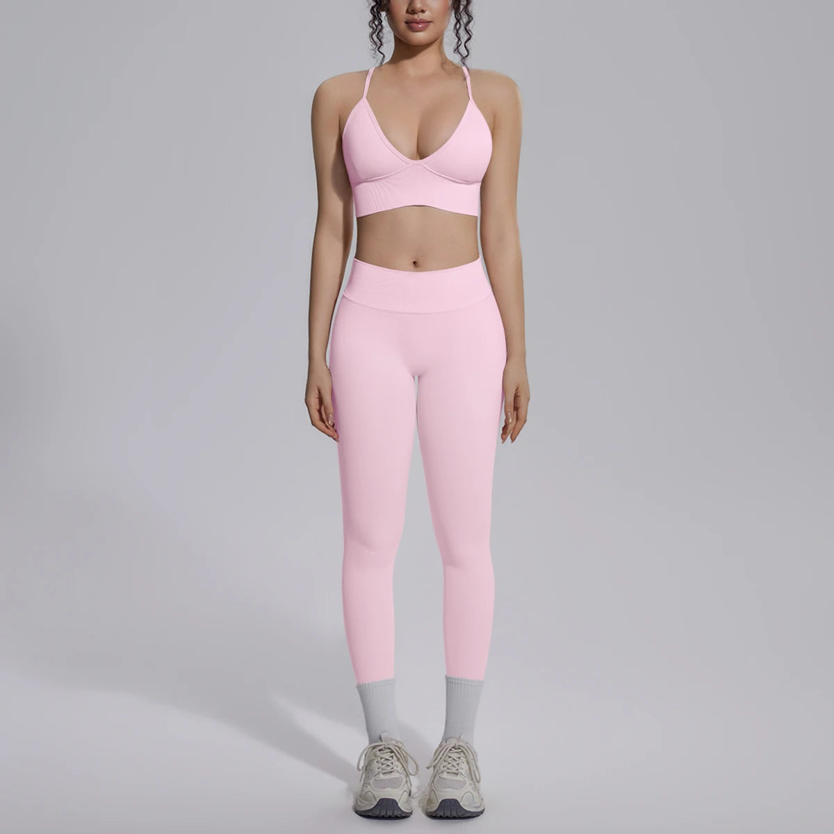 2PCS Woman Yoga Set Shockproof Workout Top Sexy Yoga Bra with Chest Pad High Stretch Seamless Fitness Pants Gym Yoga Set
