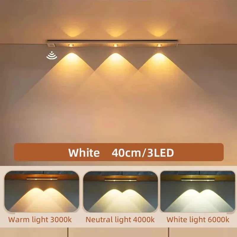 LED Ultra Thin Under Cabinet Lights Motion Sensor Night Light Wireless 3Color Dimmable For Kitchen Cabinet Bedroom Wardrobe Ligh