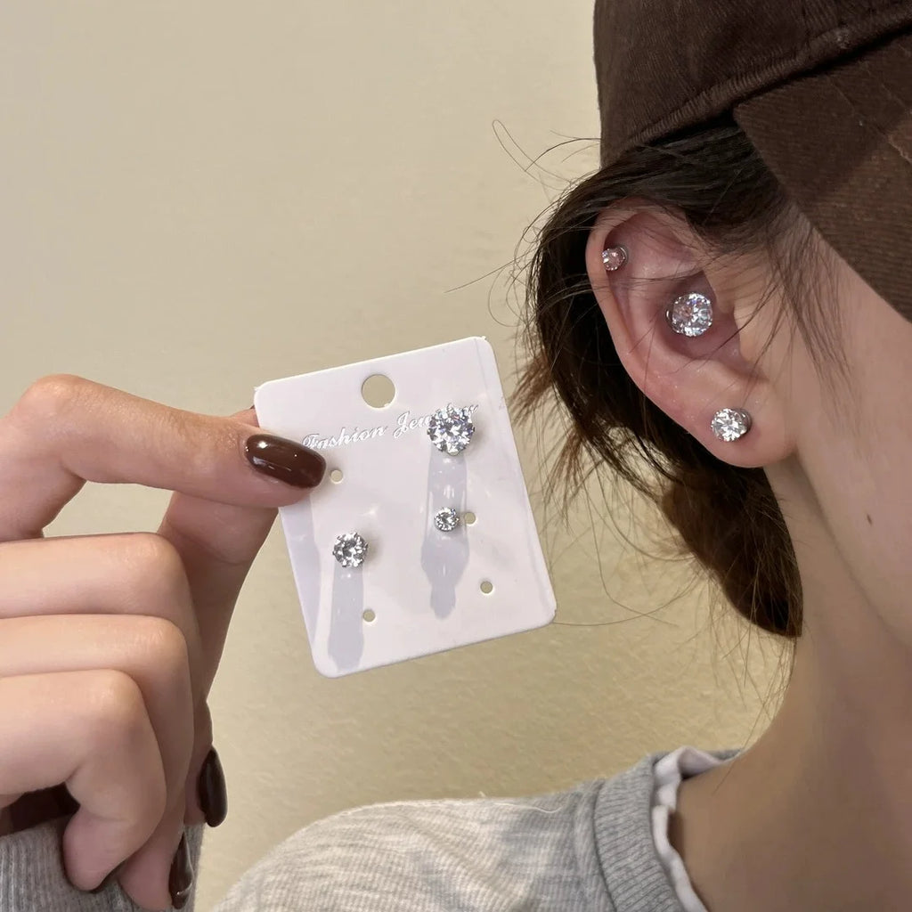 5/1pcs Magnetic No Piercing Required Earrings Adjustable Size Clip on Earrings 6-Prong Royal Crystal Design Perfect for Ear Bone