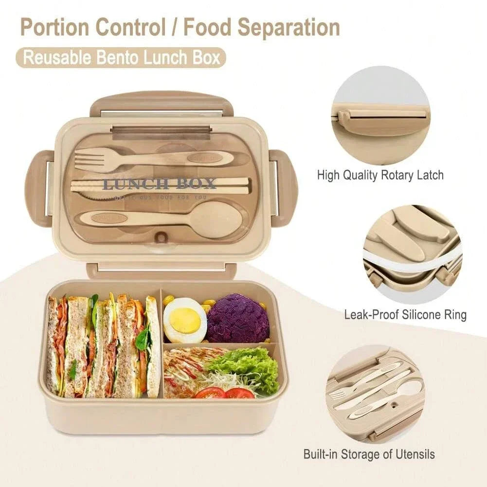 Adult Bento Box with 3 Compartments Lunch Container for Men Women Portable Lunchable Food Storage Back To School Microwave Safe