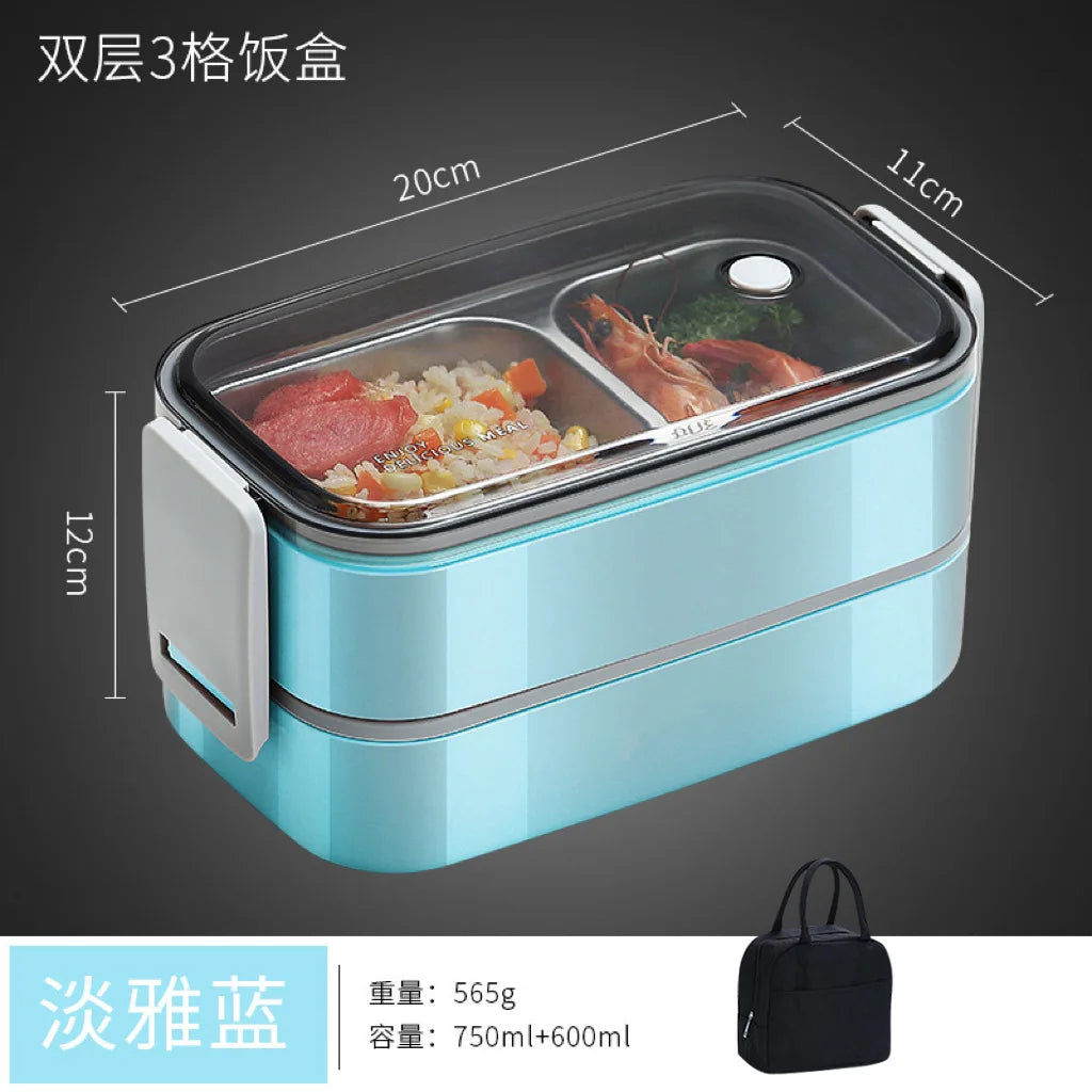 304 stainless steel lunch box for Adults Kids School Office 1/2 Layers Microwavable portable Grids bento Food Storage Containers