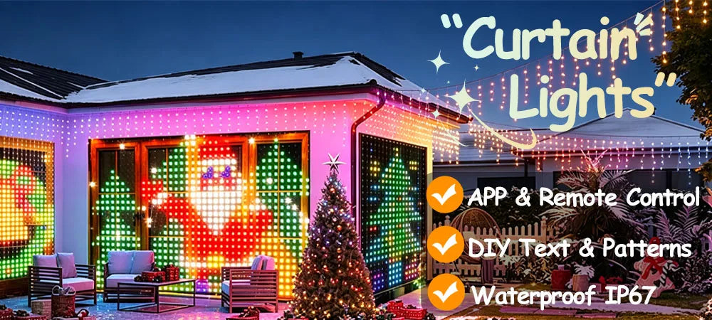 Smart LED Curtain Lights, 400 LEDs RGB+IC Color Changing Wall Lights, 9.84x9.84ft Indoor Dynamic DIY Pattern LED String Lights