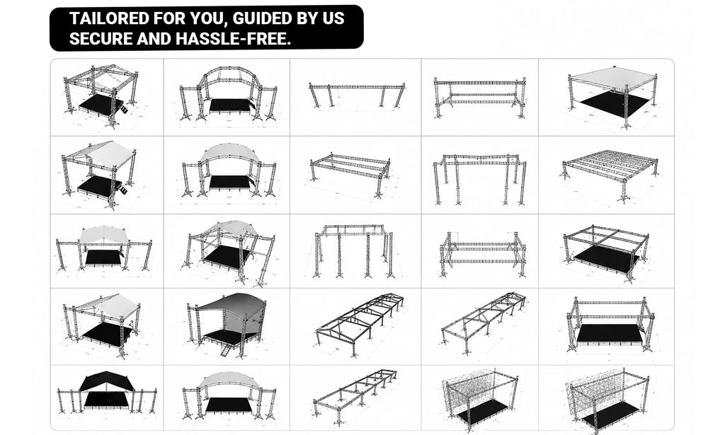 6082 T6 Aluminum Square Truss 290mm Modular F34 Stage Structure Heavy Duty Rigging for DJ Events Exhibitions
