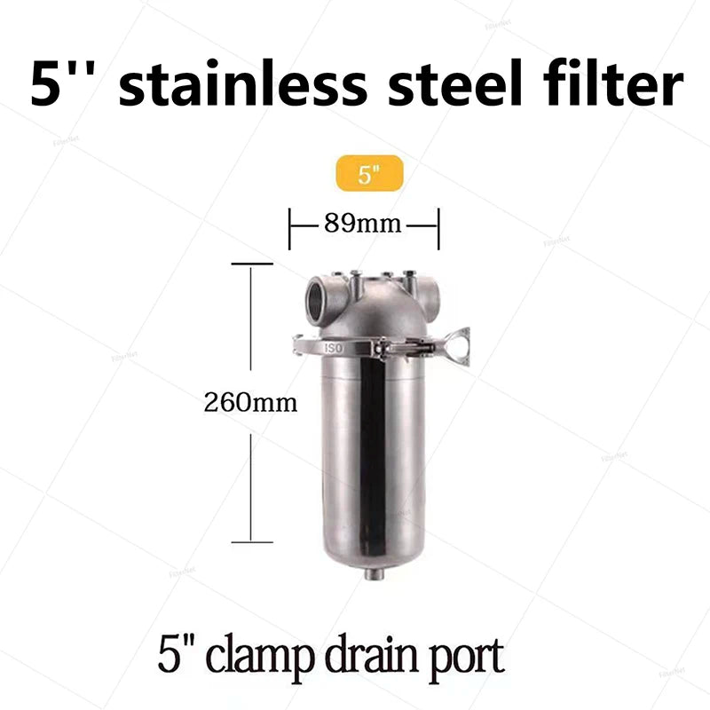 5 Inch Prefilter 304 Stainless Steel Hot Water Filter Housing DN15 DN20 DN25 for High Temperature High Flow Water Filter Housing
