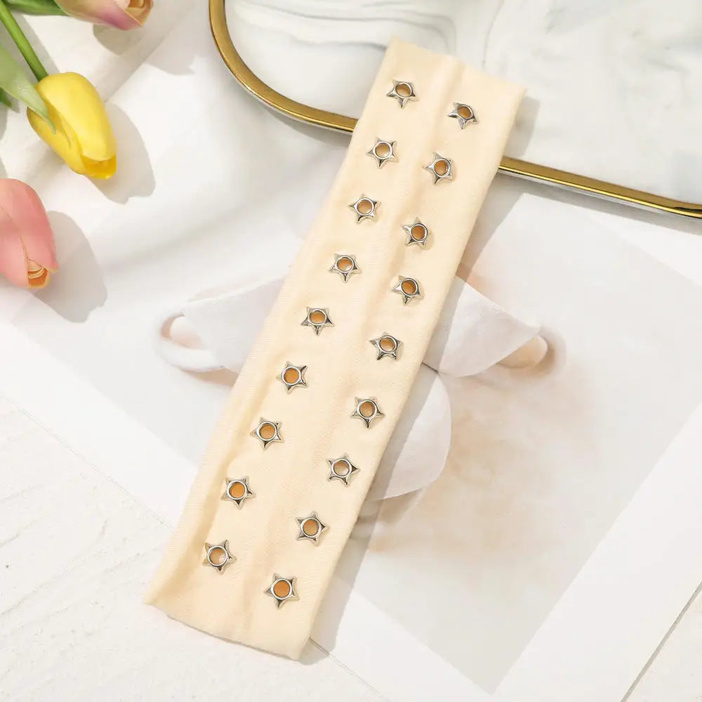 Y2K Girl Hollowed Out Wide Elastic Headband With Eyelets Punk Headwrap Rock Grunge Stretchy Headbands for Women Hair Accessories