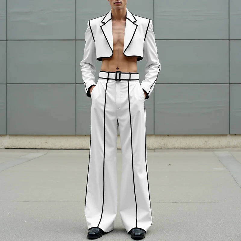 INCERUN Men Sets Patchwork Autumn 2025 Lapel Long Sleeve Crop Blazer & Pants Two Pieces Sets Streetwear Loose Fashion Men Suits