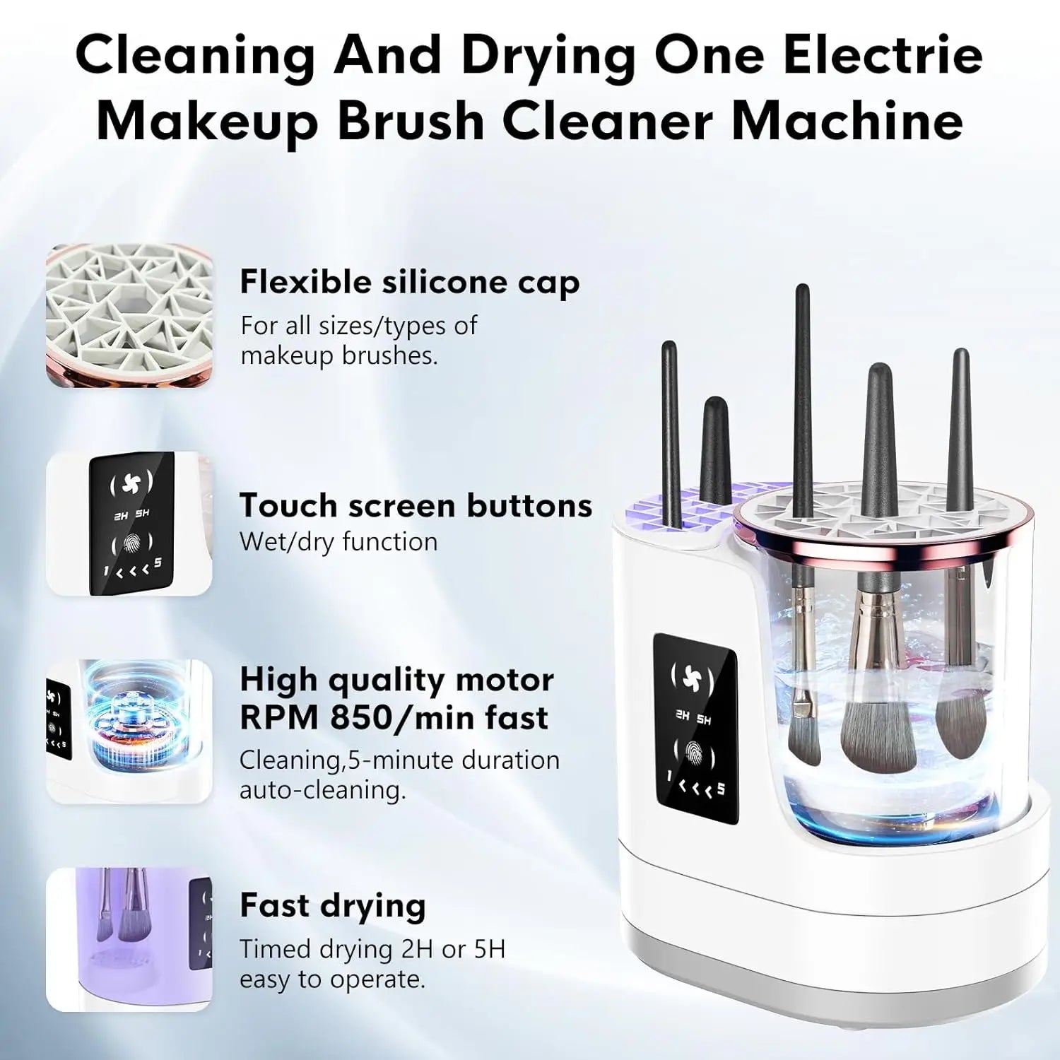 3 IN 1 Electric Makeup Brush Cleaner Machine with Makeup Brush Dryer for All Size Beauty Makeup Brush Cosmetic Tools Fast Drying