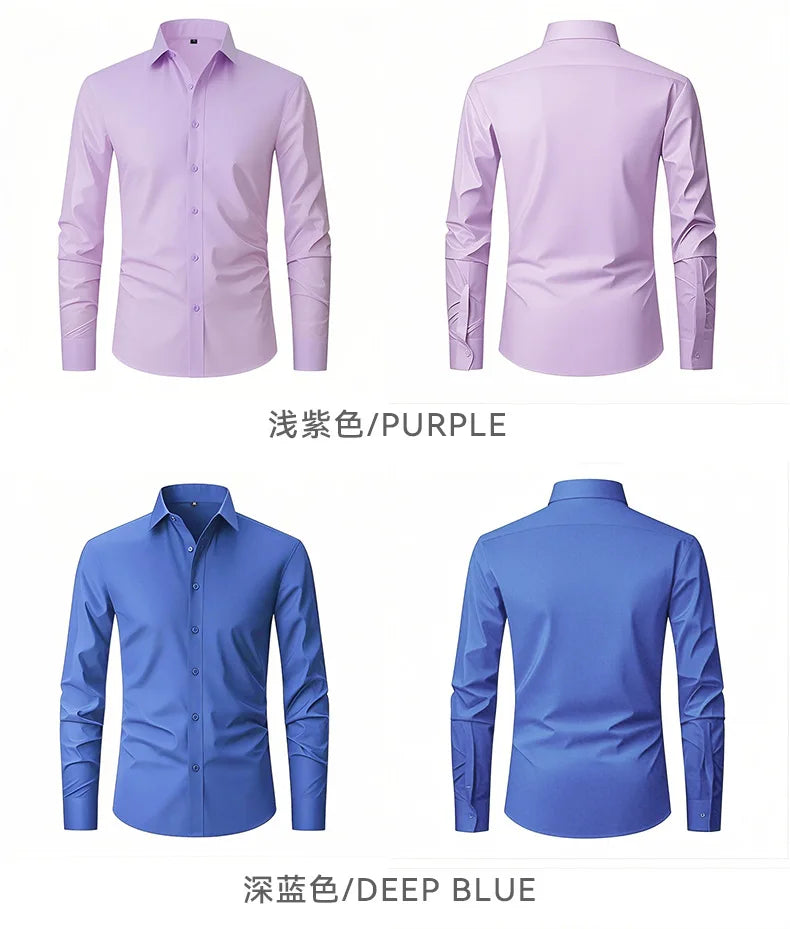 Men's Four-sided Elastic Solid Color Non-iron Shirt Anti-wrinkle Business Shirt
